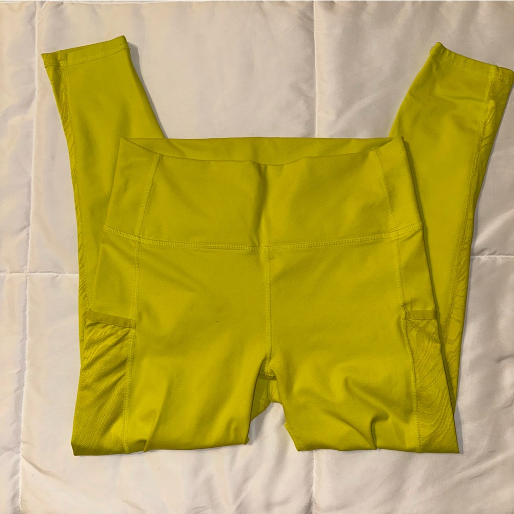 Fabletics powerhold leggings in Bright Yellow with side pockets